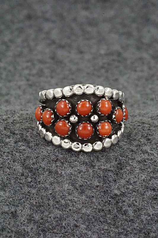 Coral & Sterling Silver Ring - Kenny Lonjose - Size 7