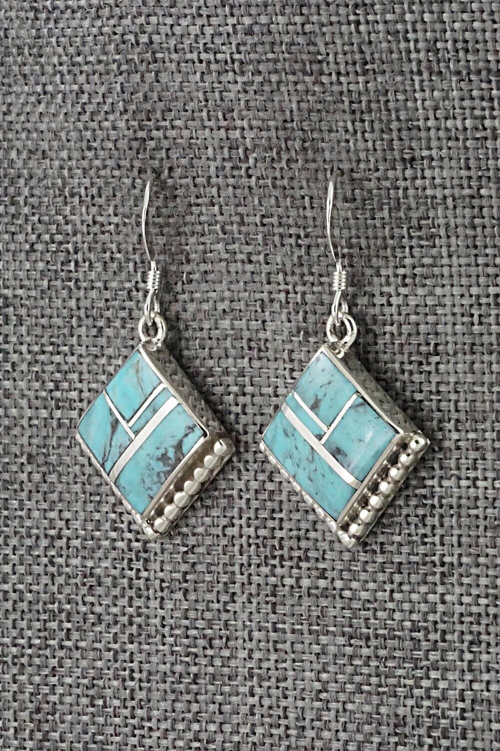 Turquoise & Sterling Silver Inlay Earrings - James Manygoats