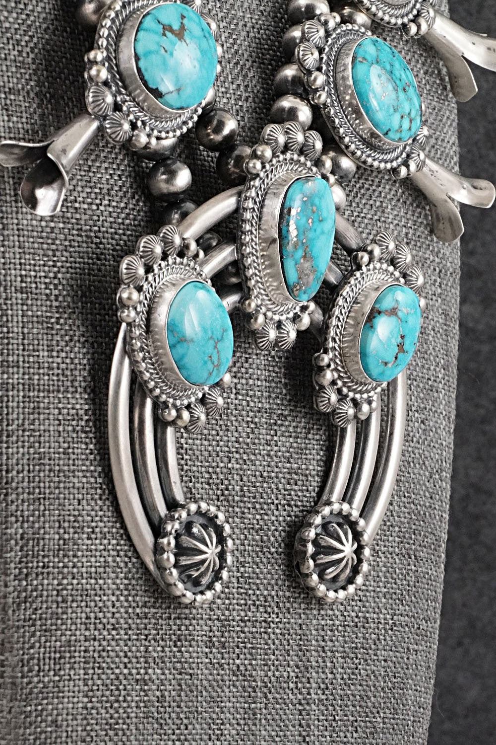 Turquoise & Sterling Silver Squash Blossom Set - Tom Lewis