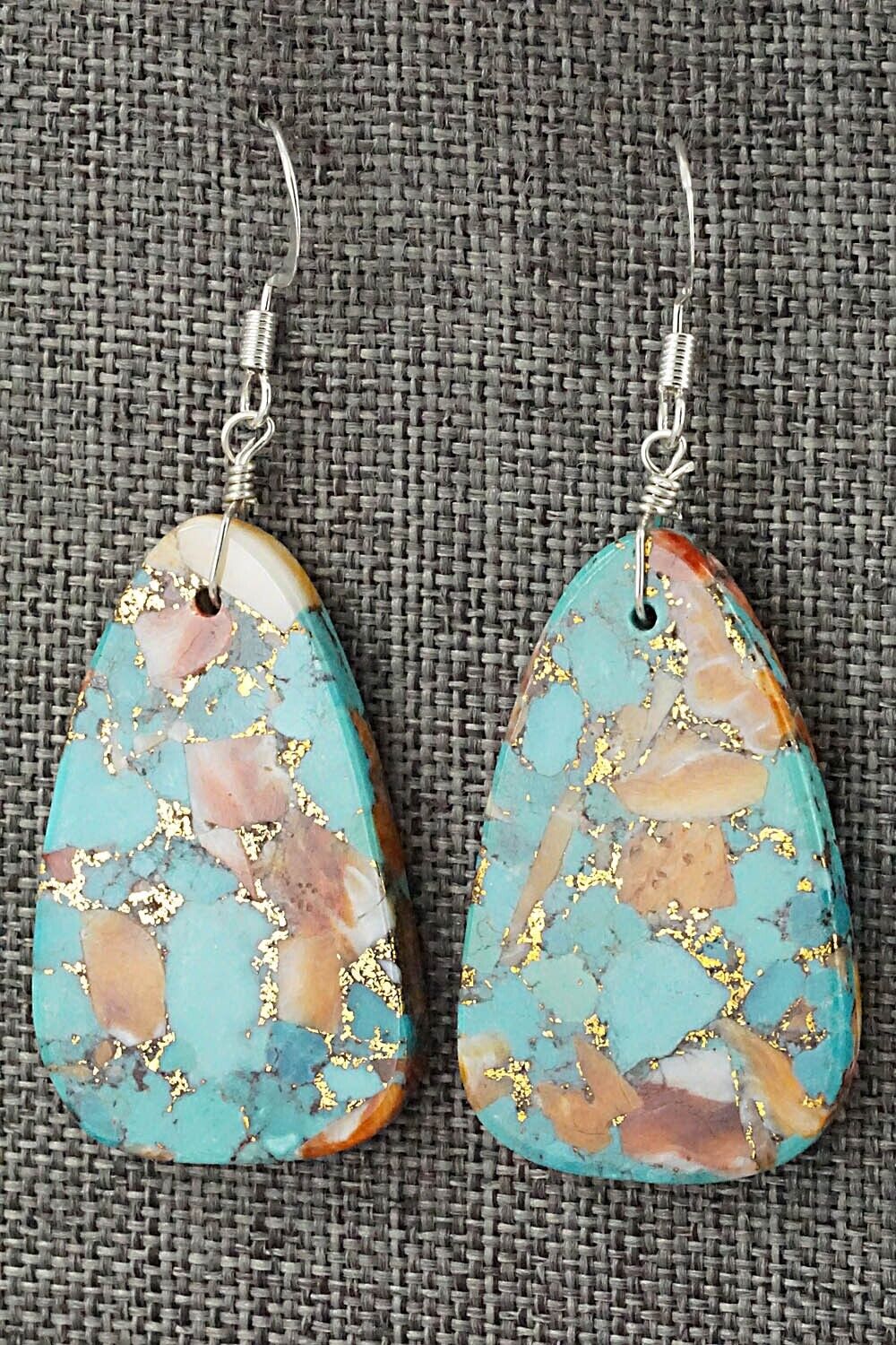Spiny Oyster, Turquoise & Sterling Silver Earrings - Lupe Lovato