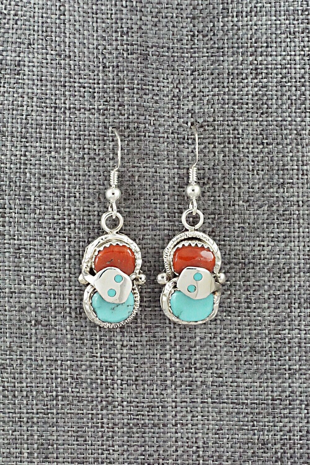 Turquoise, Coral & Sterling Silver Earrings - Joy Calavaza