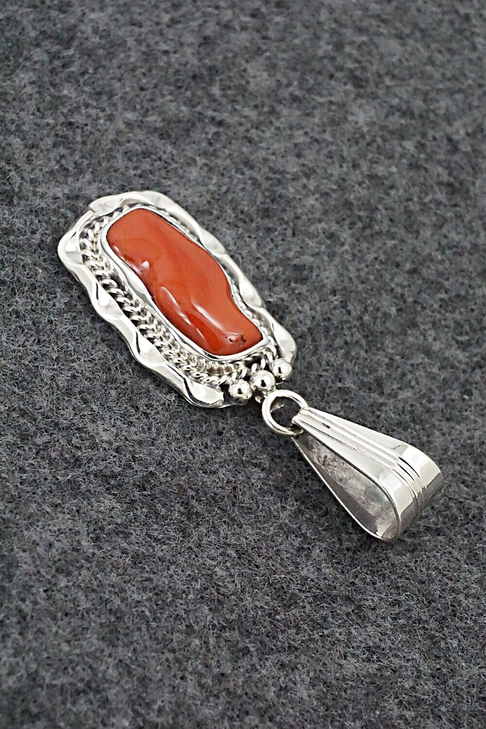 Coral & Sterling Silver Pendant - Samuel Yellowhair