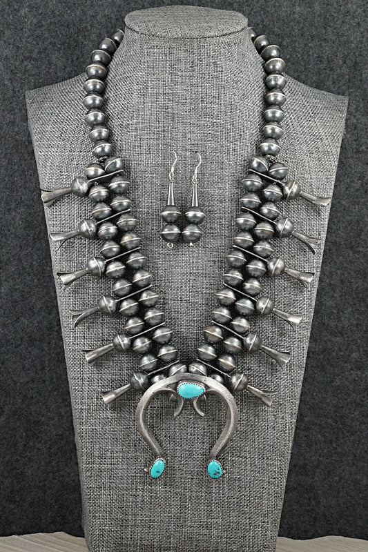 Turquoise & Sterling Silver Squash Blossom Set - Gilbert Martin