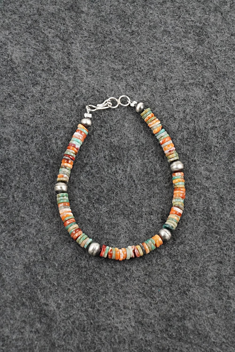 Turquoise, Spiny Oyster & Sterling Silver Bracelet - Doreen Jake