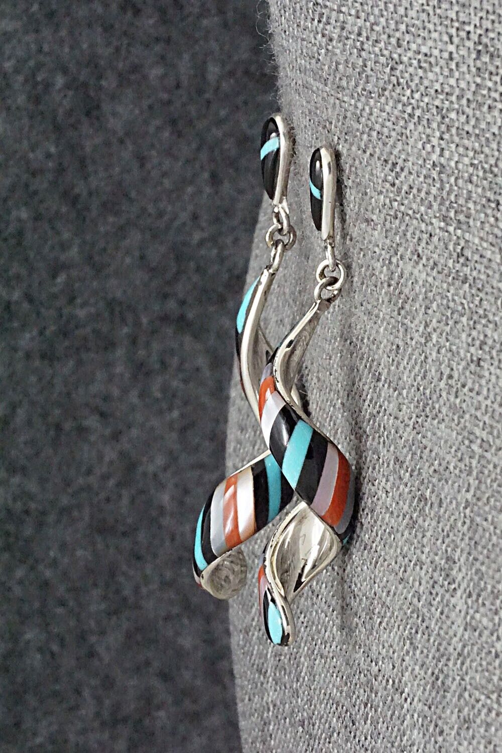 Multi-Stone & Sterling Silver Inlay Earrings - Idella Edaakie