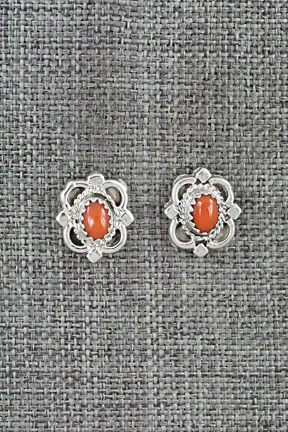 Coral & Sterling Silver Earrings - Theresa Smith