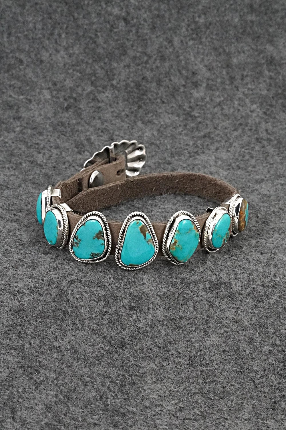 Turquoise, Sterling Silver & Leather Bracelet - Marlene Ramone