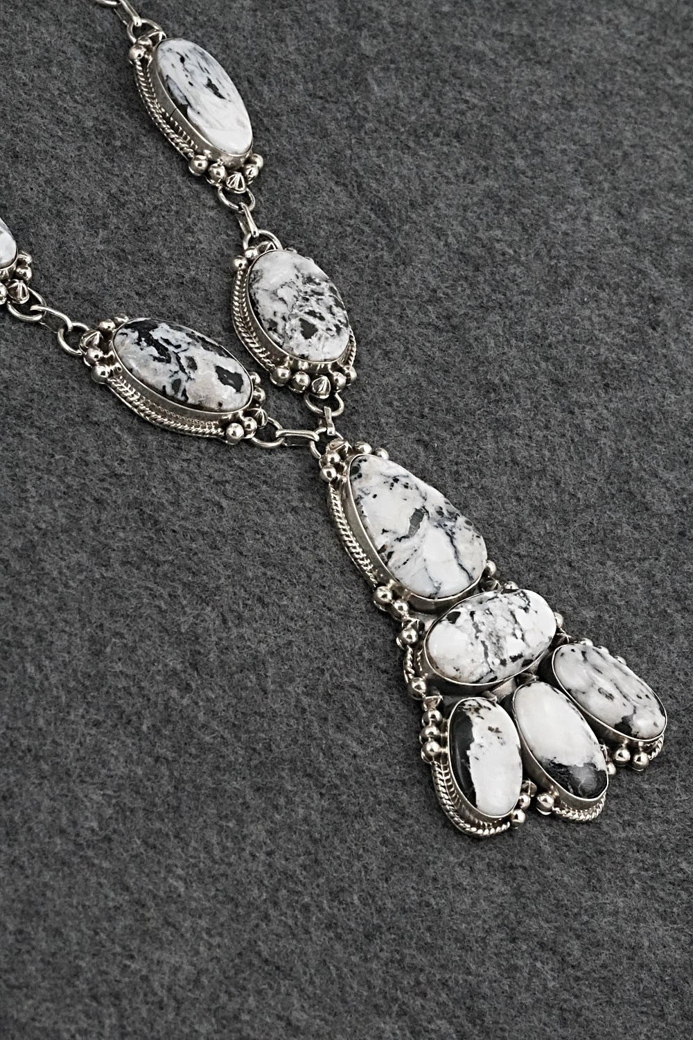 White Buffalo & Sterling Silver Necklace and Earrings Set - Vernon Johnson