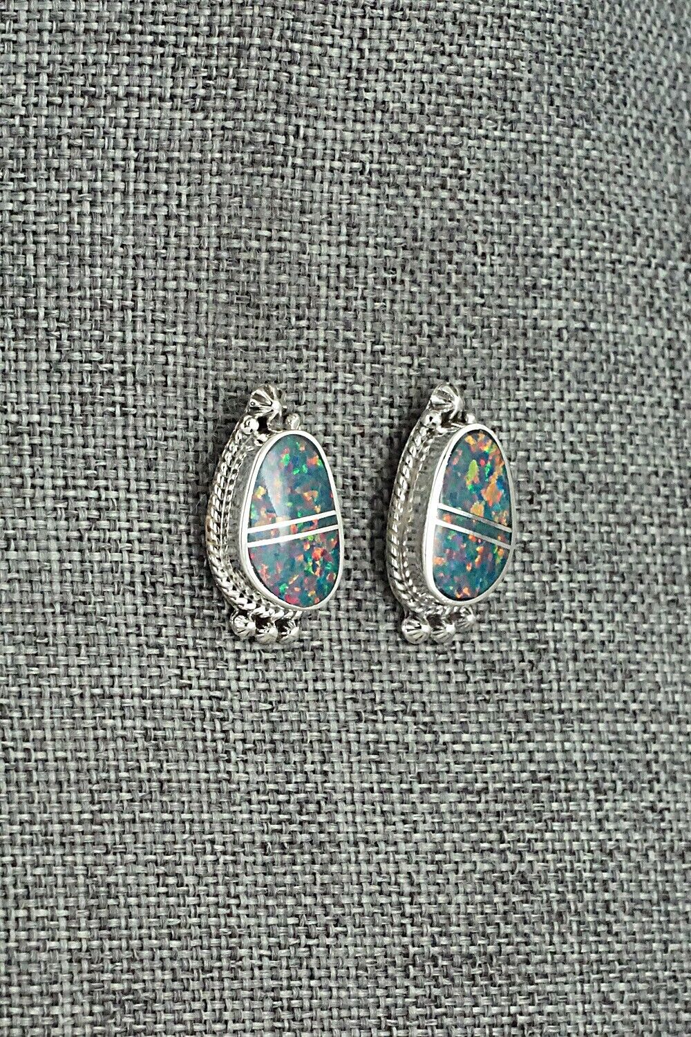 Opalite & Sterling Silver Inlay Earrings - James Manygoats