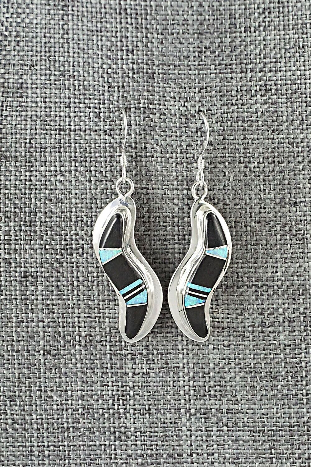Onyx, Opalite & Sterling Silver Inlay Earrings - James Manygoats