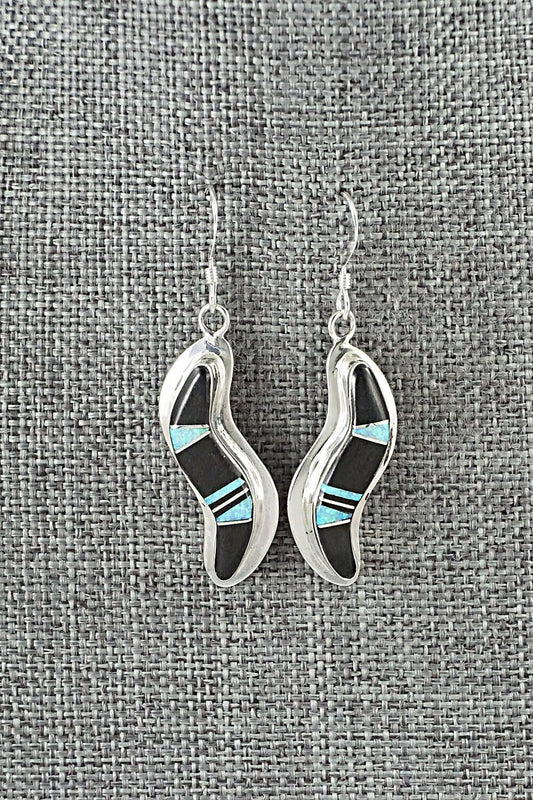 Onyx, Opalite & Sterling Silver Inlay Earrings - James Manygoats