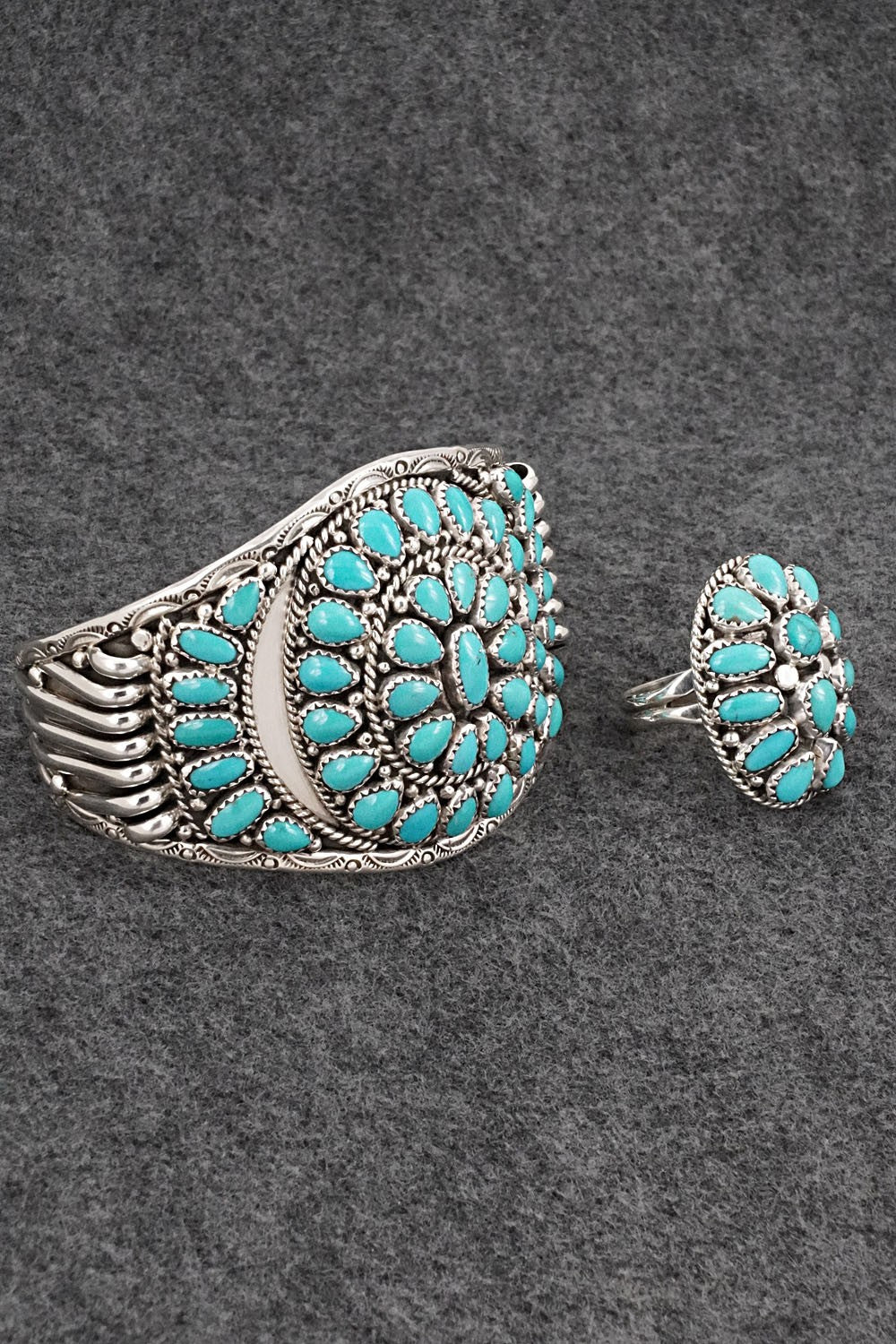 Turquoise and Sterling Silver Bracelet & Ring Set - Tina Jones - Size 8