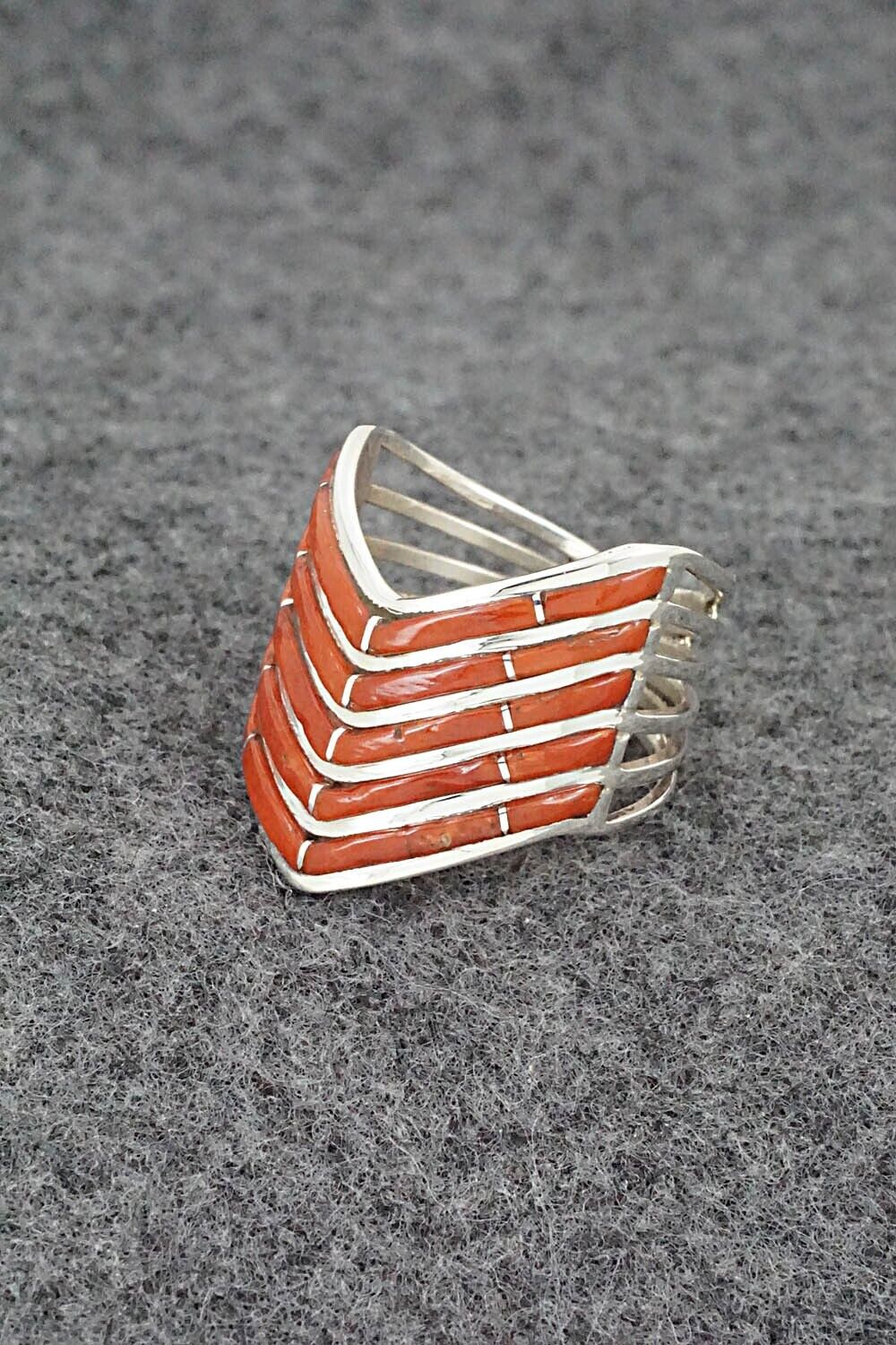 Coral & Sterling Silver Ring - Andrew Enrico - Size 7.5