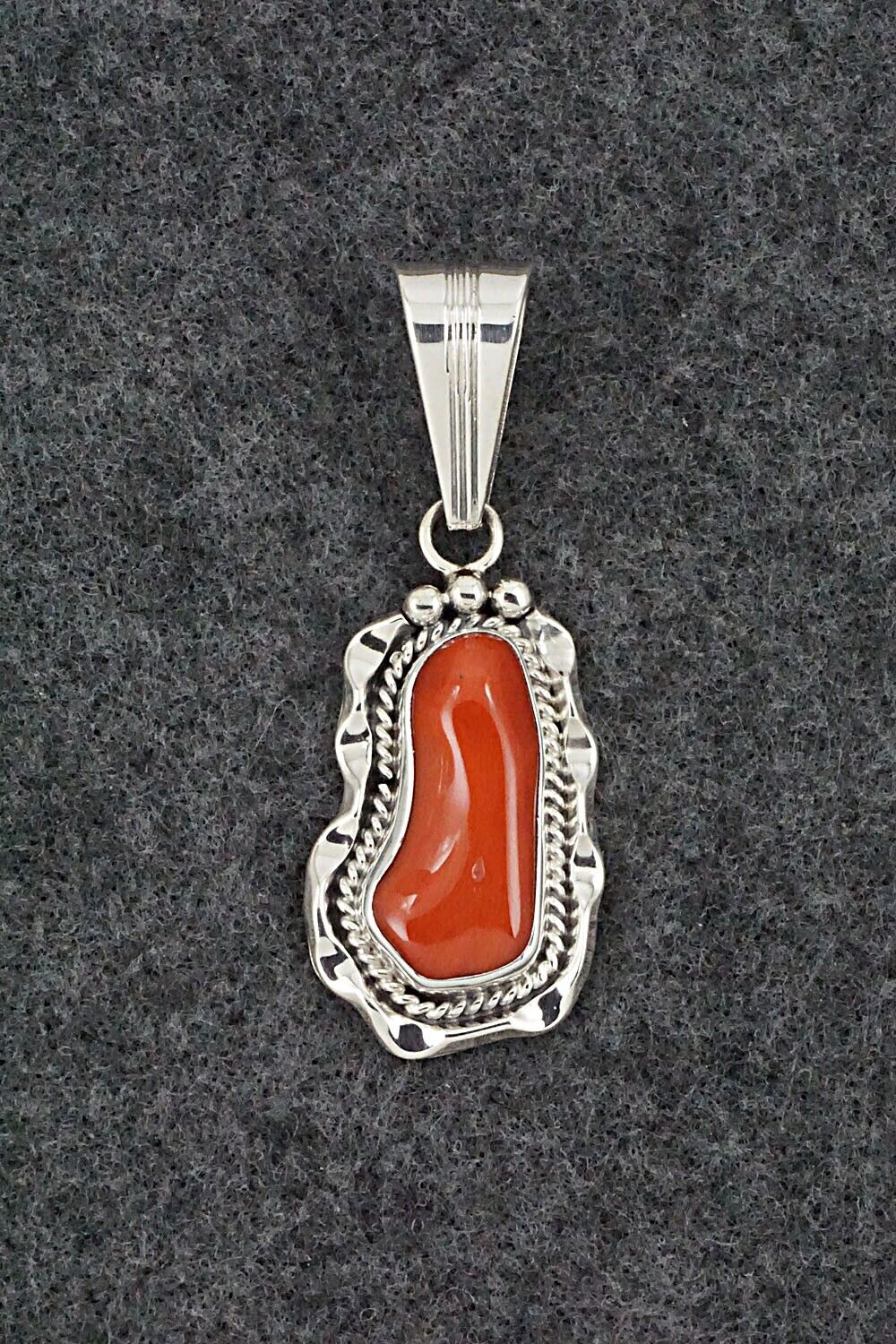Coral & Sterling Silver Pendant - Samuel Yellowhair