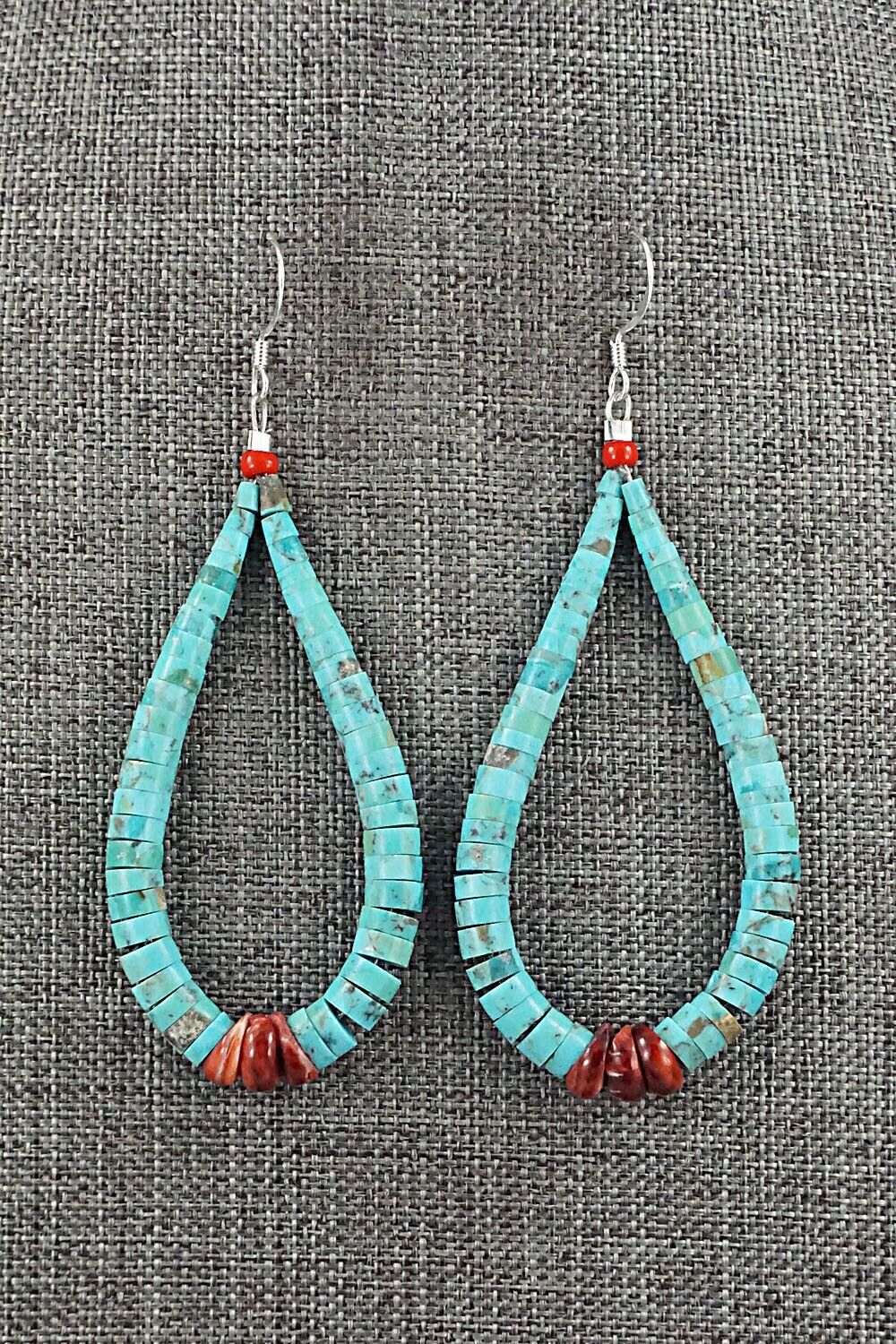 Spiny Oyster, Turquoise & Sterling Silver Earrings - Lupe Lovato