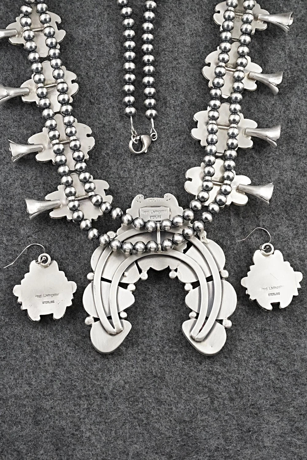 White Buffalo & Sterling Silver Squash Blossom Set - Paul Livingston