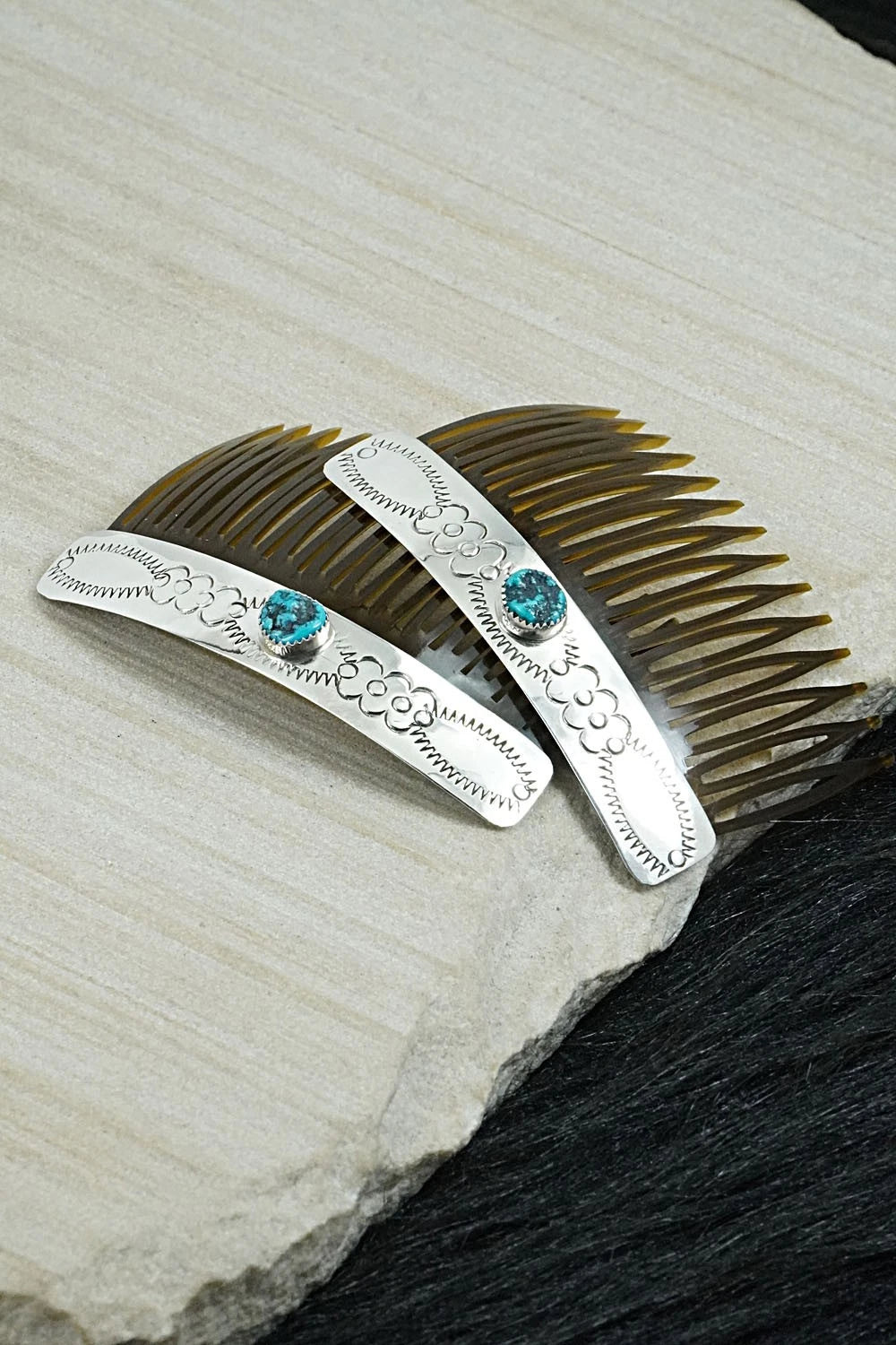 Turquoise & Sterling Silver Hair Combs - Jolene Begay