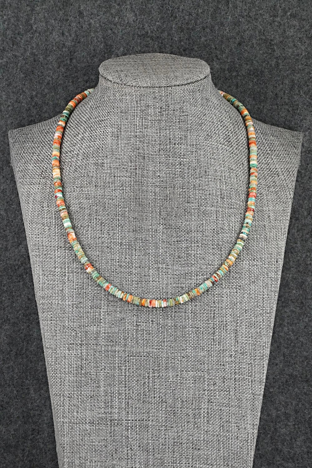 Turquoise, Spiny Oyster & Sterling Silver Necklace 17" - Doreen Jake