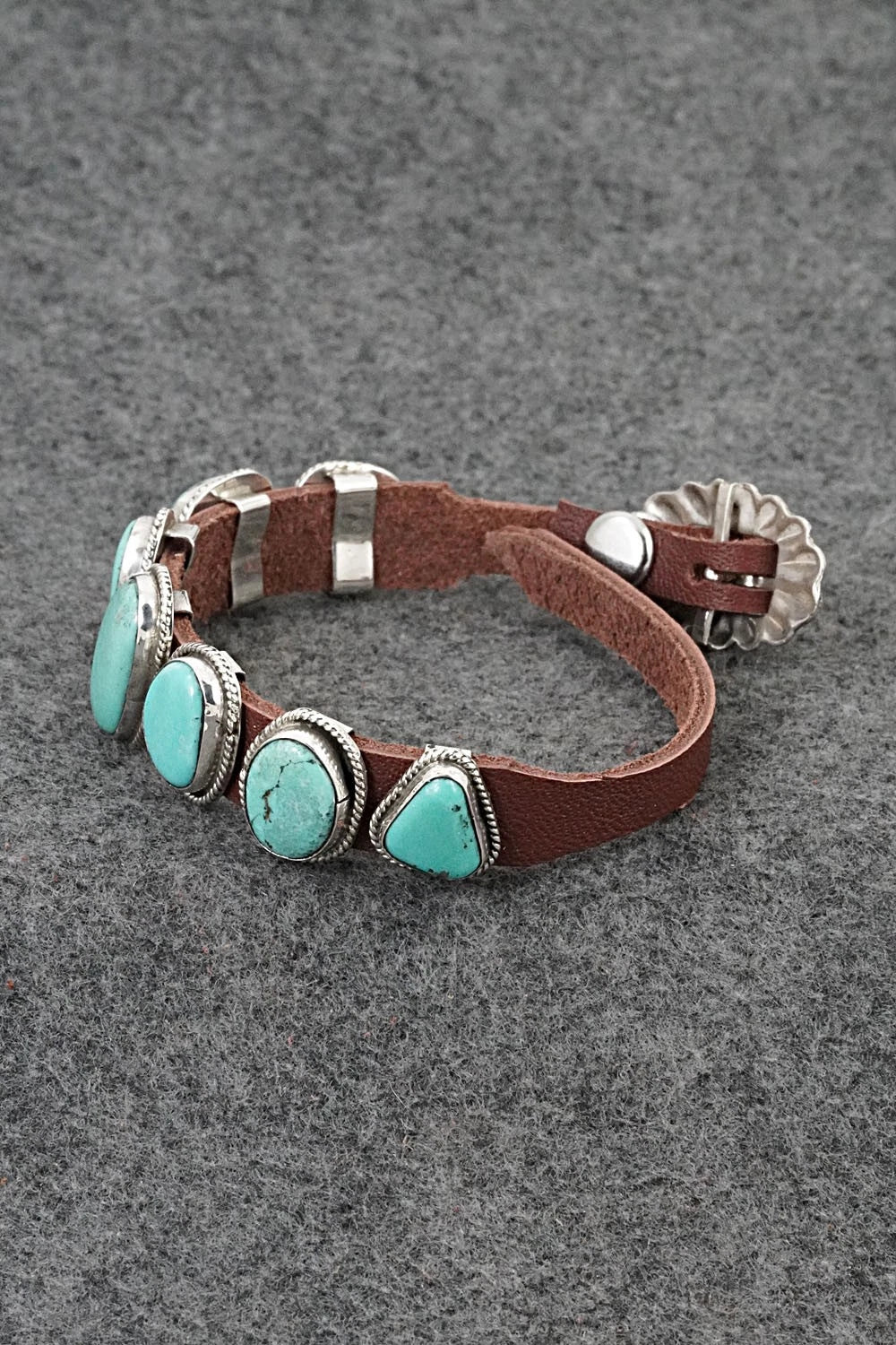 Turquoise, Sterling Silver & Leather Bracelet - Marlene Ramone