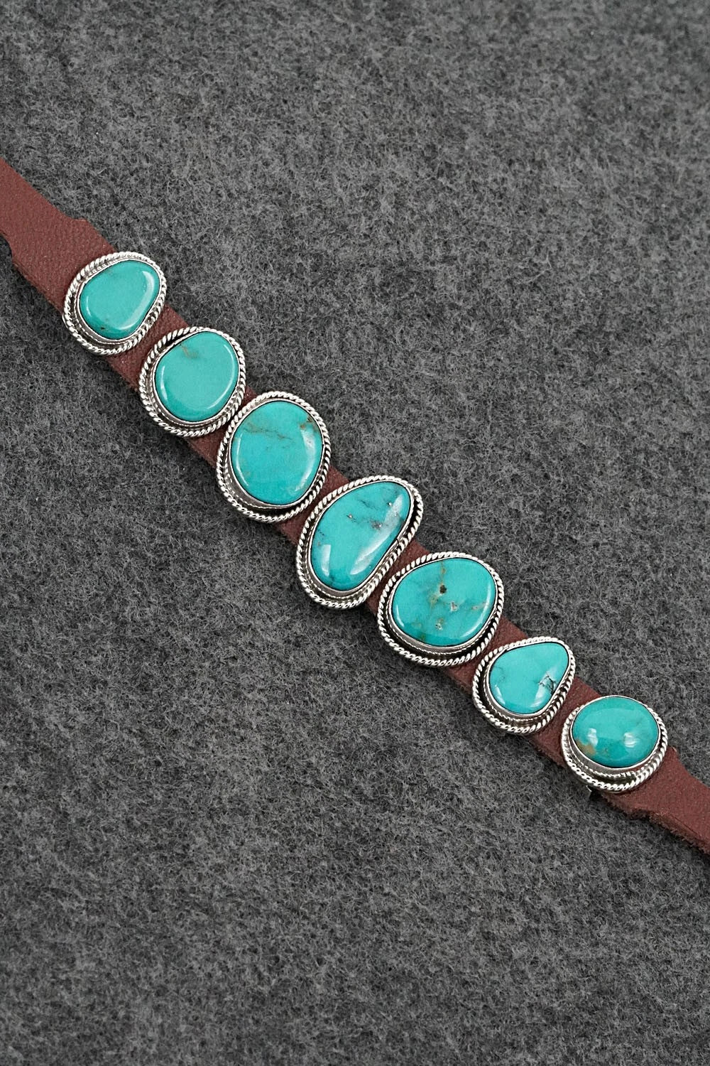 Turquoise, Sterling Silver & Leather Bracelet - Marlene Ramone