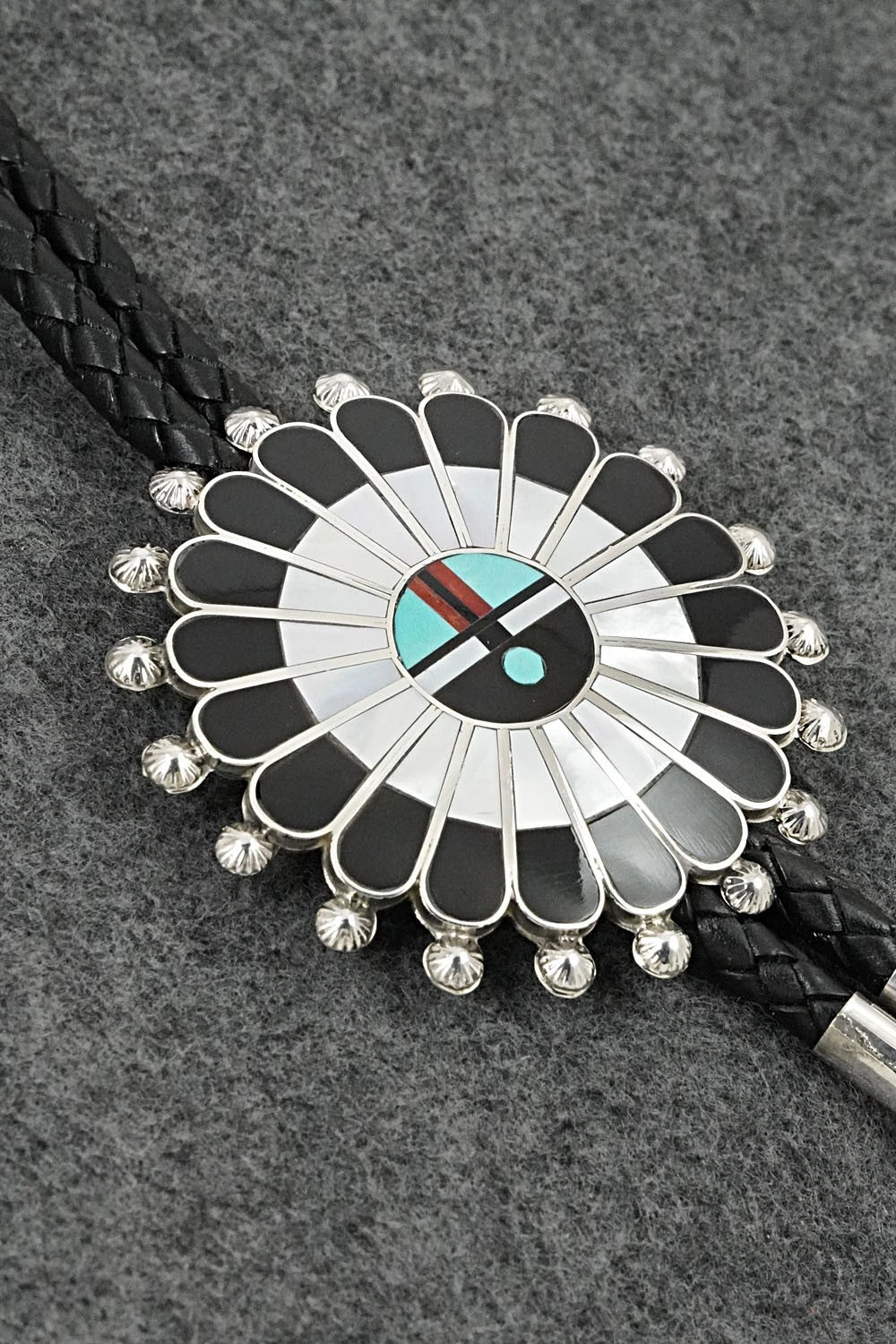 Multi-Stone & Sterling Silver Inlay Bolo Tie - April Unkestine