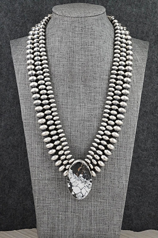 White Buffalo & Sterling Silver Navajo Pearl Necklace - Gruber & Halwood