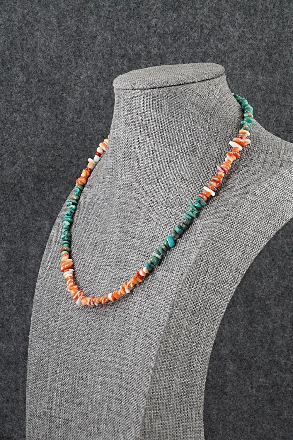 Turquoise, Spiny Oyster & Sterling Silver Necklace 17" - Doreen Jake