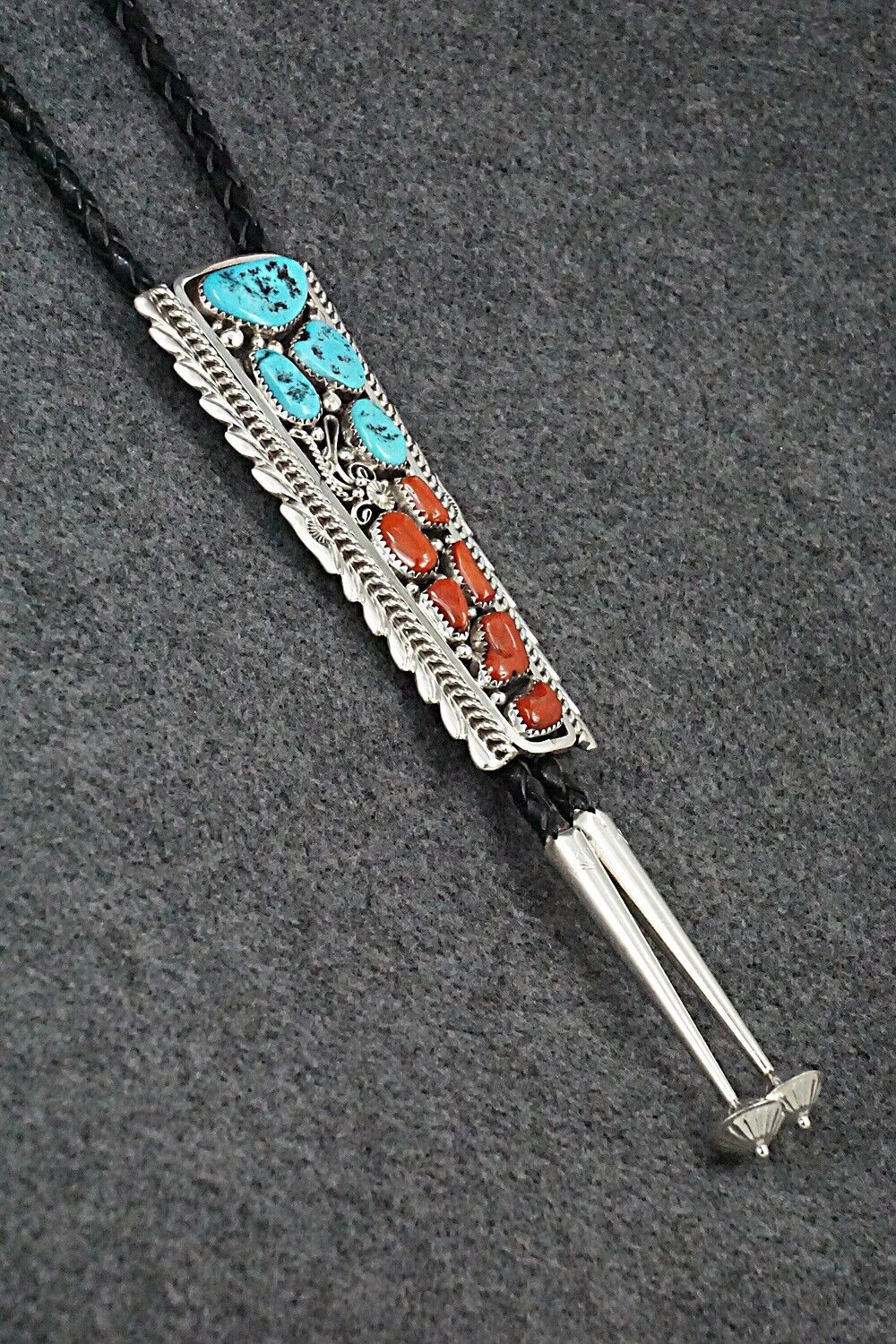 Turquoise, Coral & Sterling Silver Bolo Tie - Martin Muskett