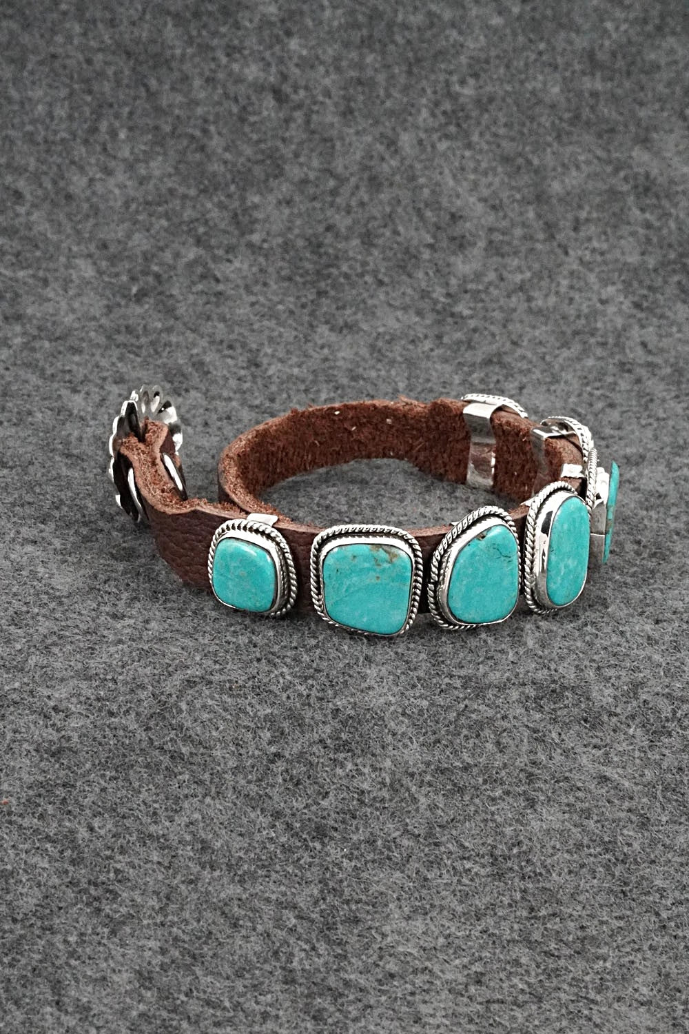 Turquoise, Sterling Silver & Leather Bracelet - Bonnie Willie