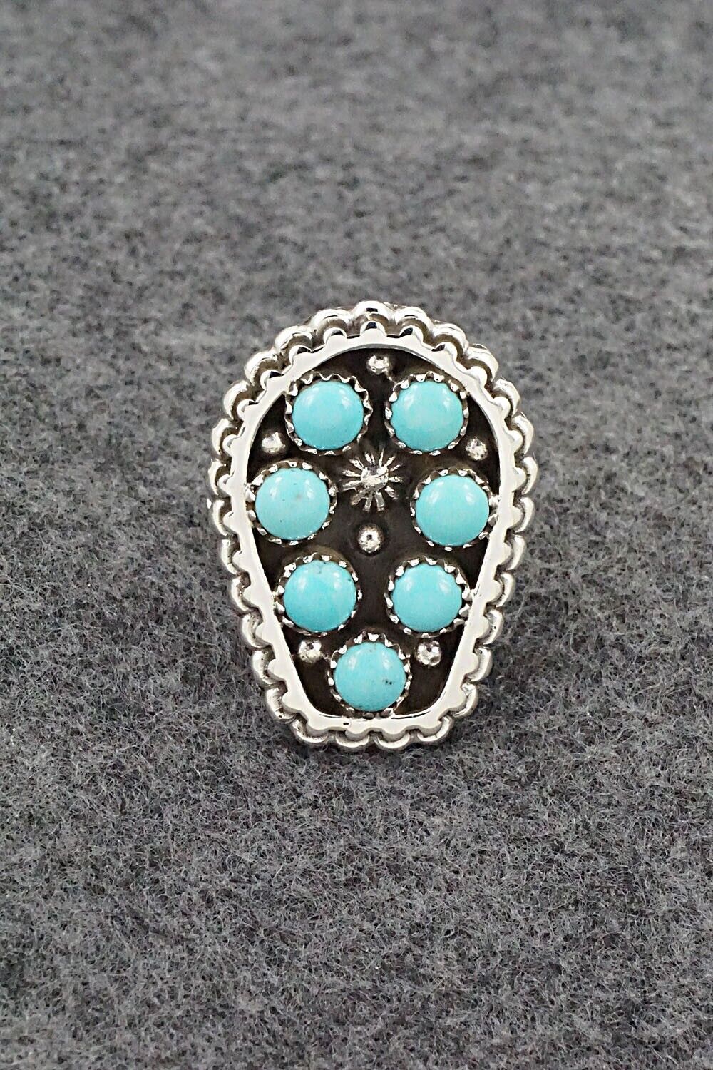 Turquoise & Sterling Silver Ring - Kenny Lonjose - Size 8.75