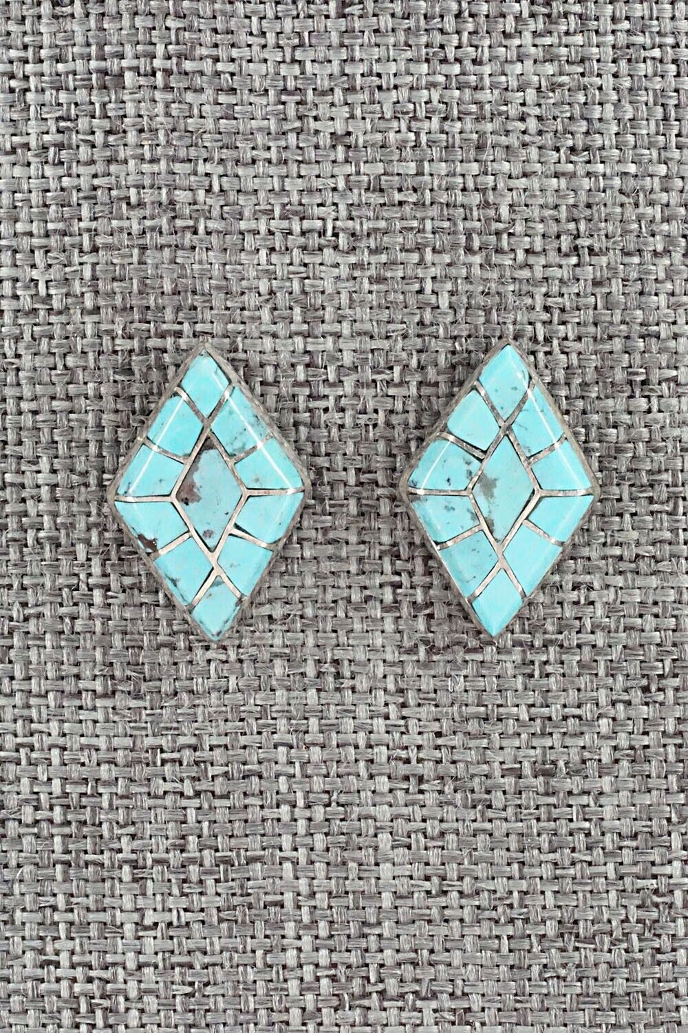 Turquoise & Sterling Silver Inlay Earrings - Constance Espaloose