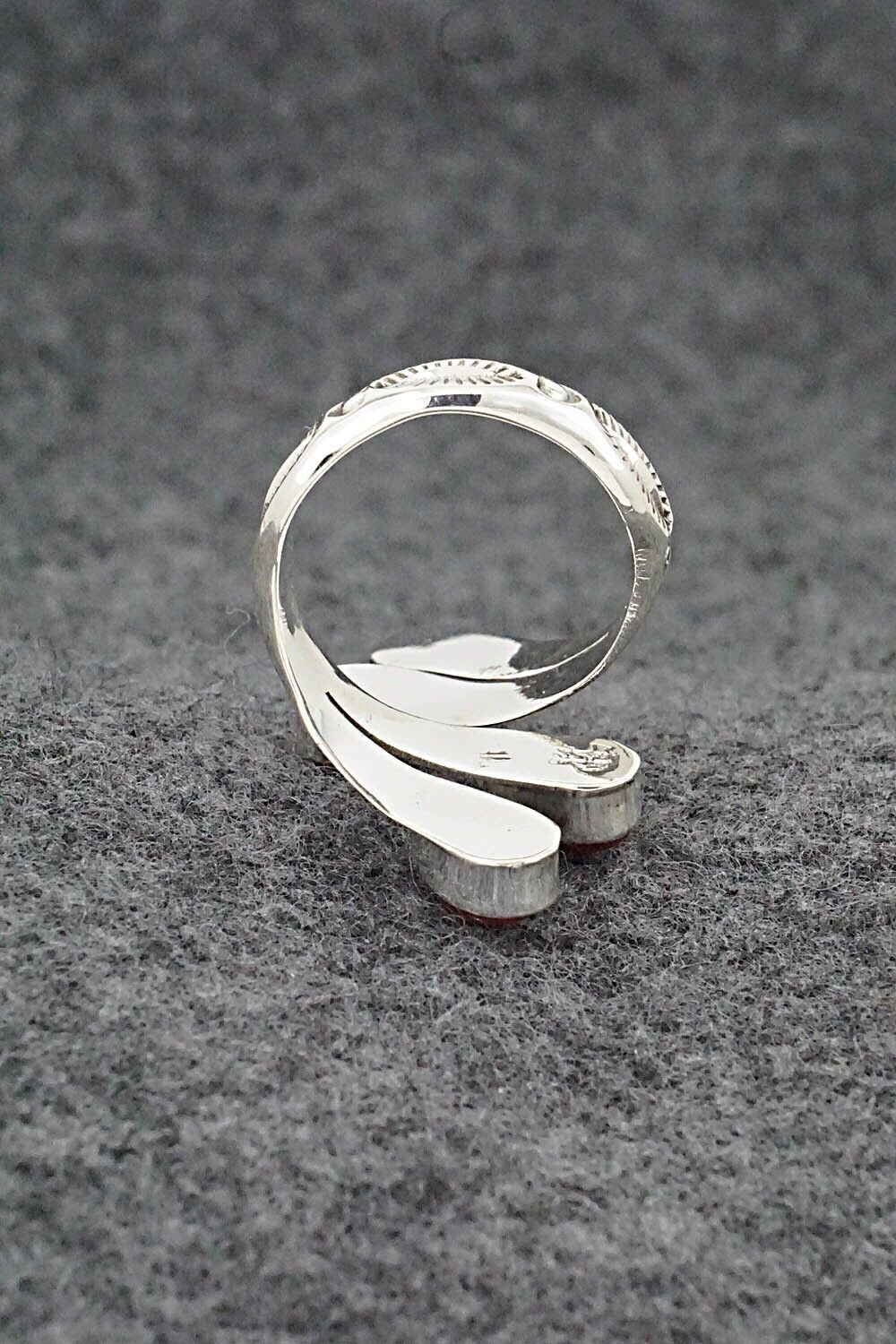 Coral & Sterling Silver Ring - Thomas Yazzie - Size 7.5