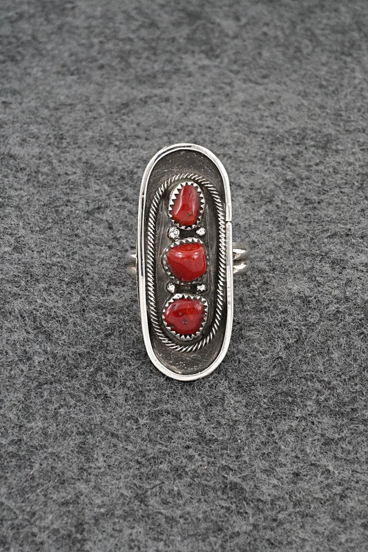 Coral & Sterling Silver Ring - Priscilla Reeder - Size 7