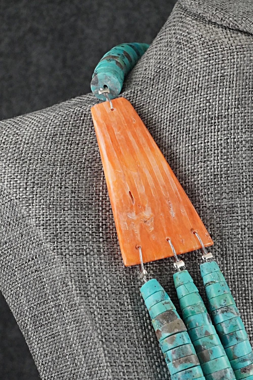Turquoise, Spiny Oyster and Sterling Silver Necklace - Lupe Lovato