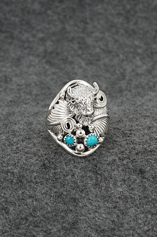 Turquoise & Sterling Silver Ring - Darrell Morgan - Size 9.5