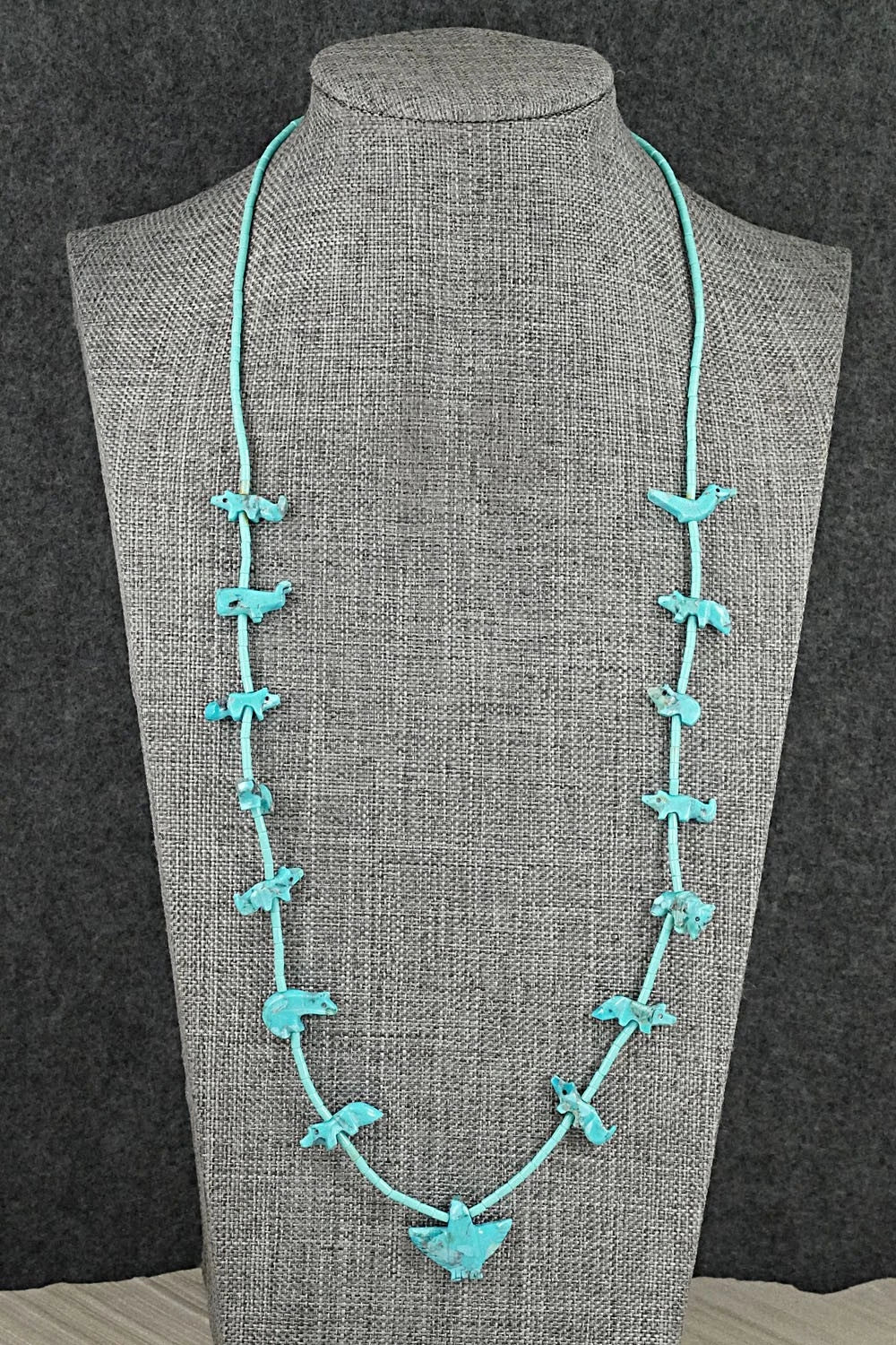 Turquoise Fetish Carving & Sterling Silver Necklace - Hector Goodluck