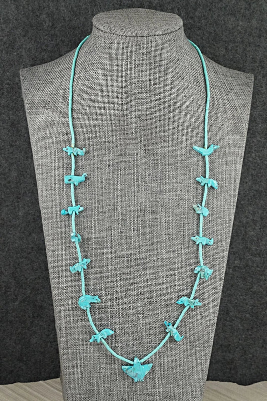 Turquoise Fetish Carving & Sterling Silver Necklace - Hector Goodluck