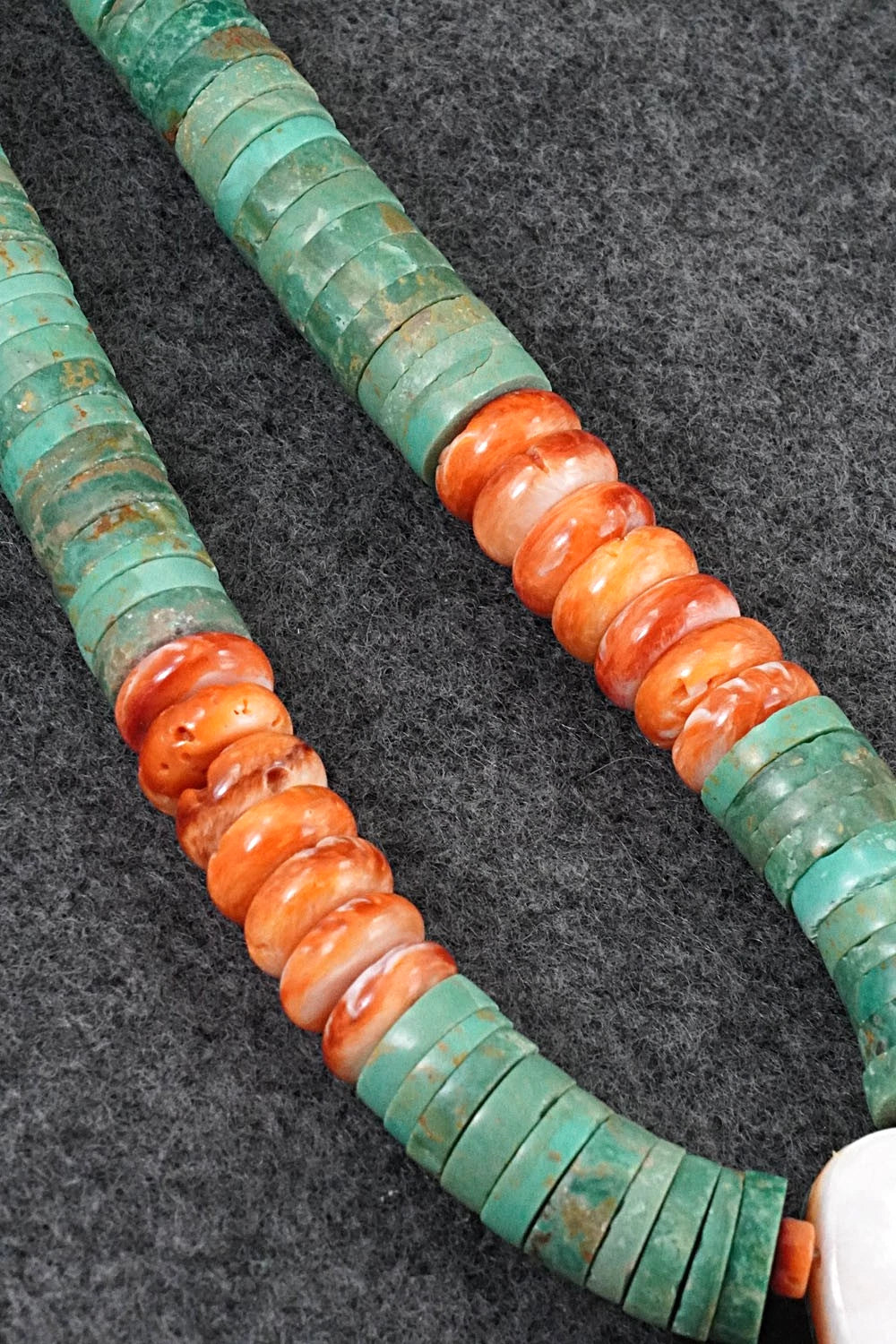 Turquoise, Spiny Oyster and Sterling Silver Necklace - Lupe Lovato