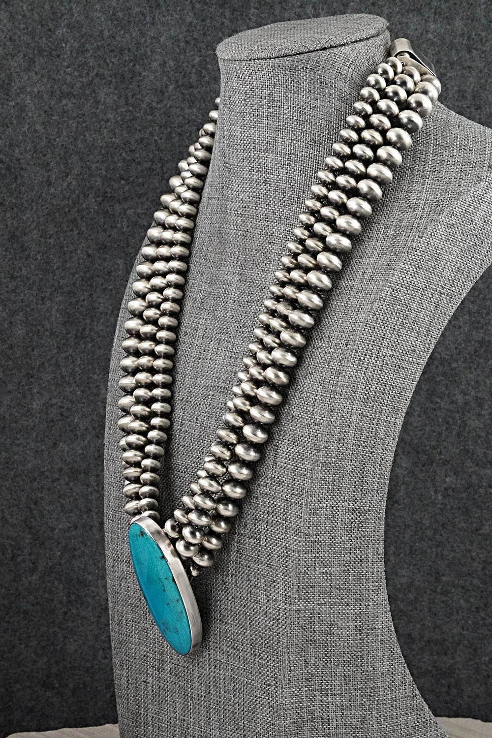 Turquoise & Sterling Silver Navajo Pearl Necklace - Gruber & Halwood