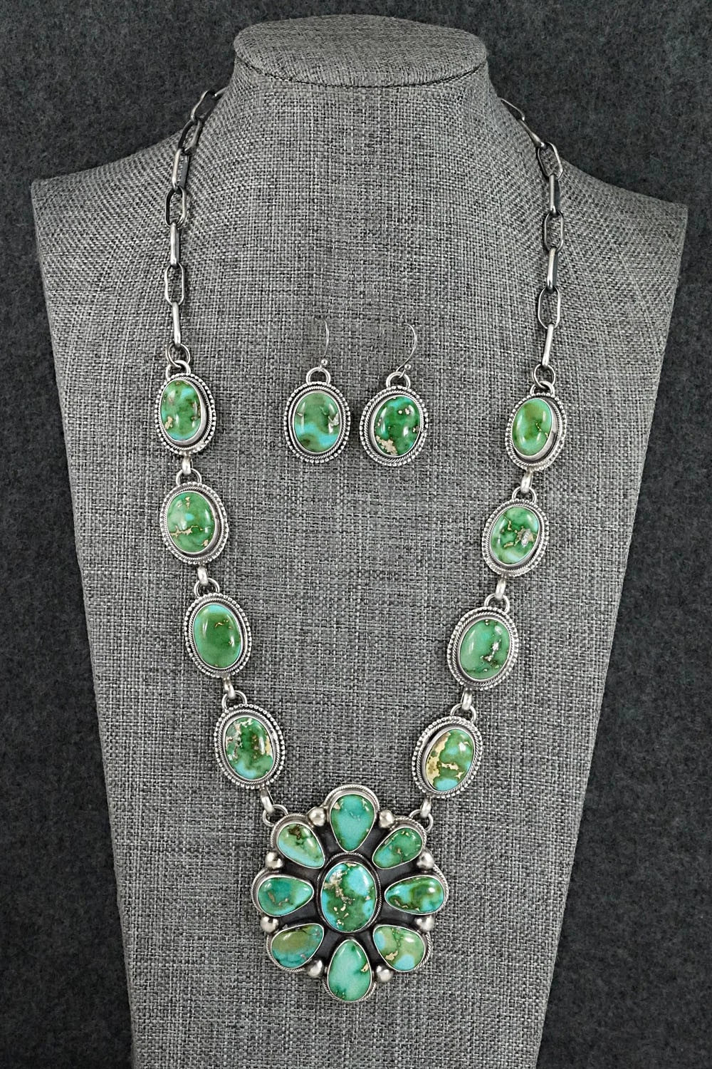 Turquoise & Sterling Silver Necklace and Earrings Set - Kathleen Livingston