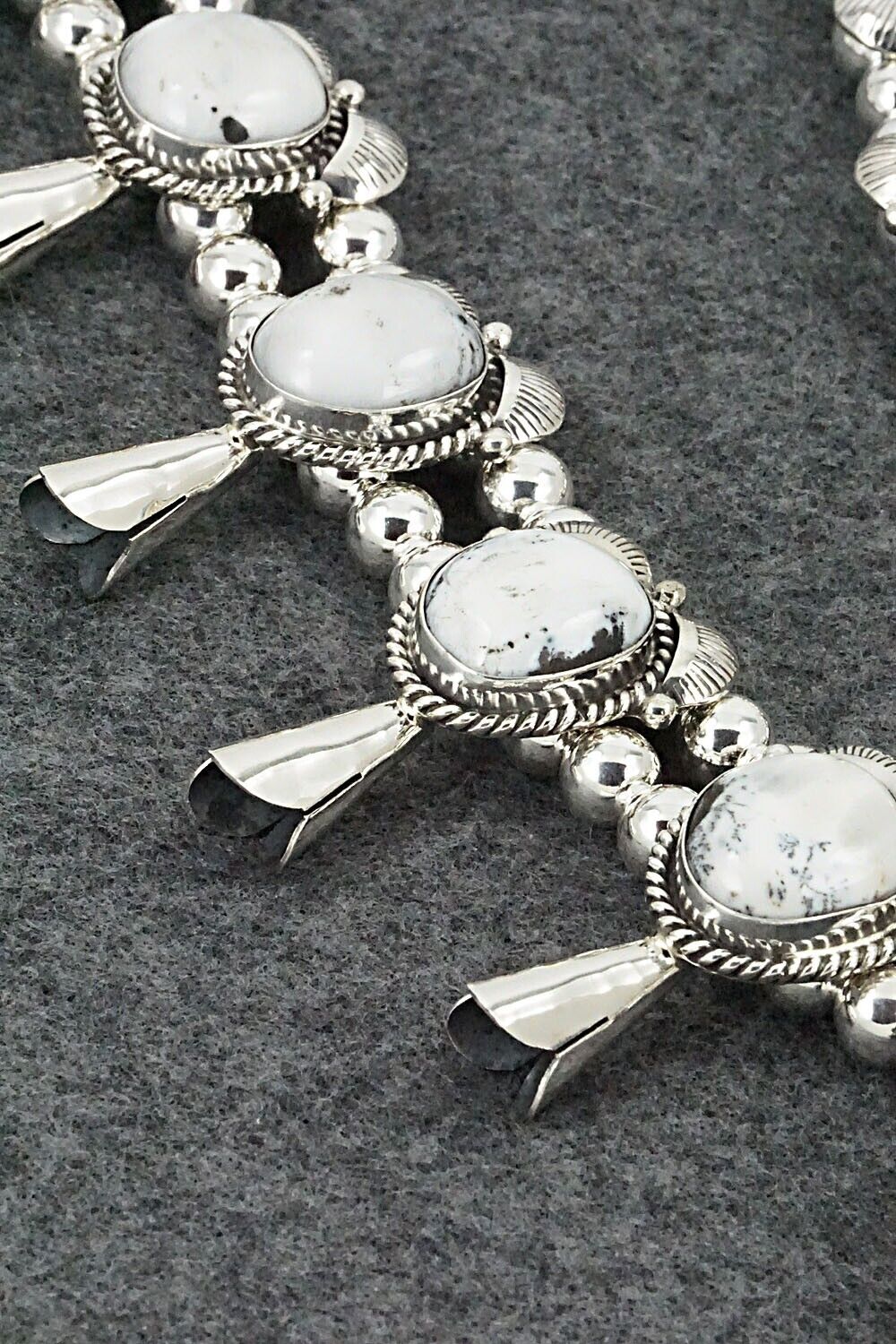 White Buffalo & Sterling Silver Squash Blossom Set - Vernon Johnson