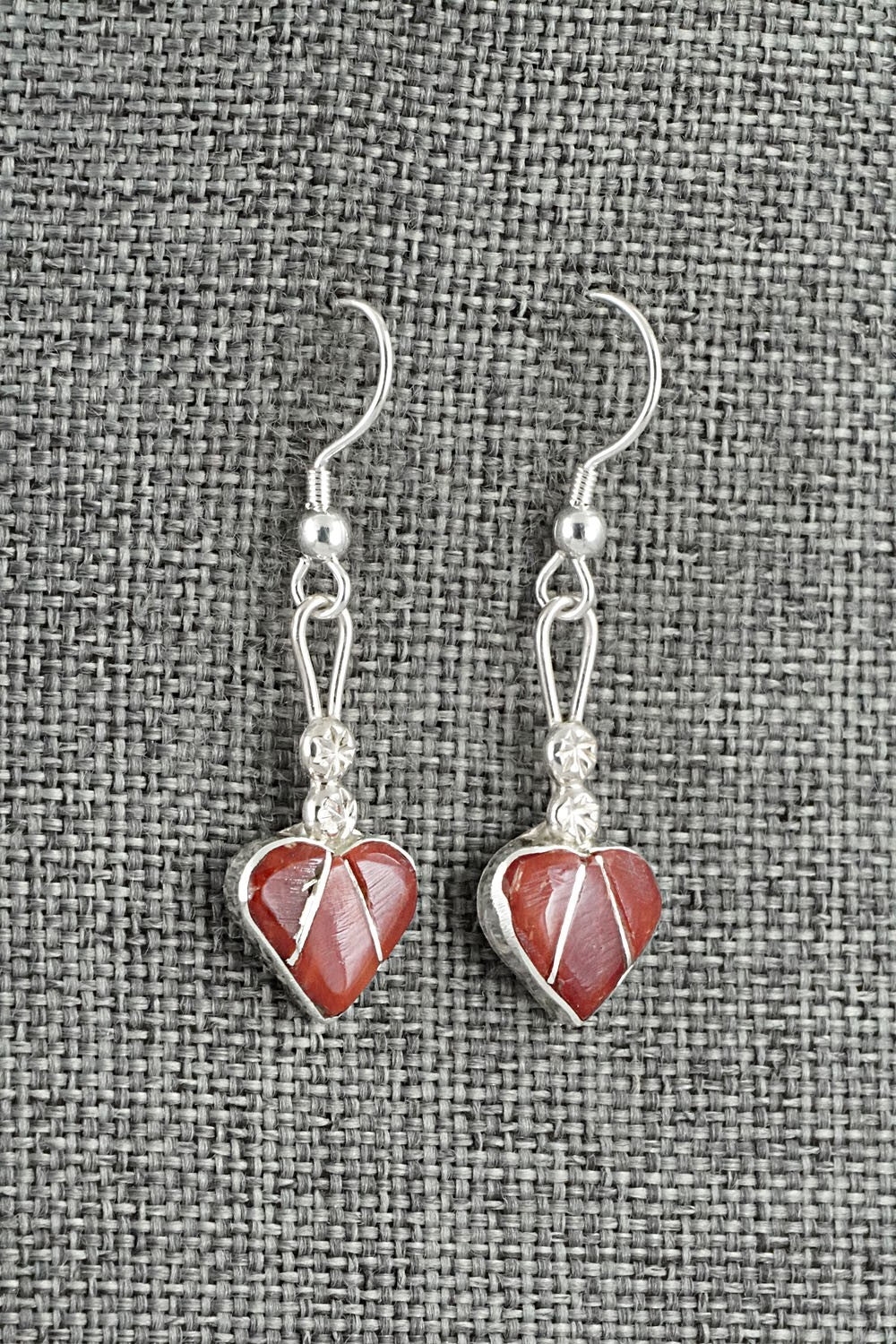 Coral Inlay & Sterling Silver Earrings - Ola Eriacho