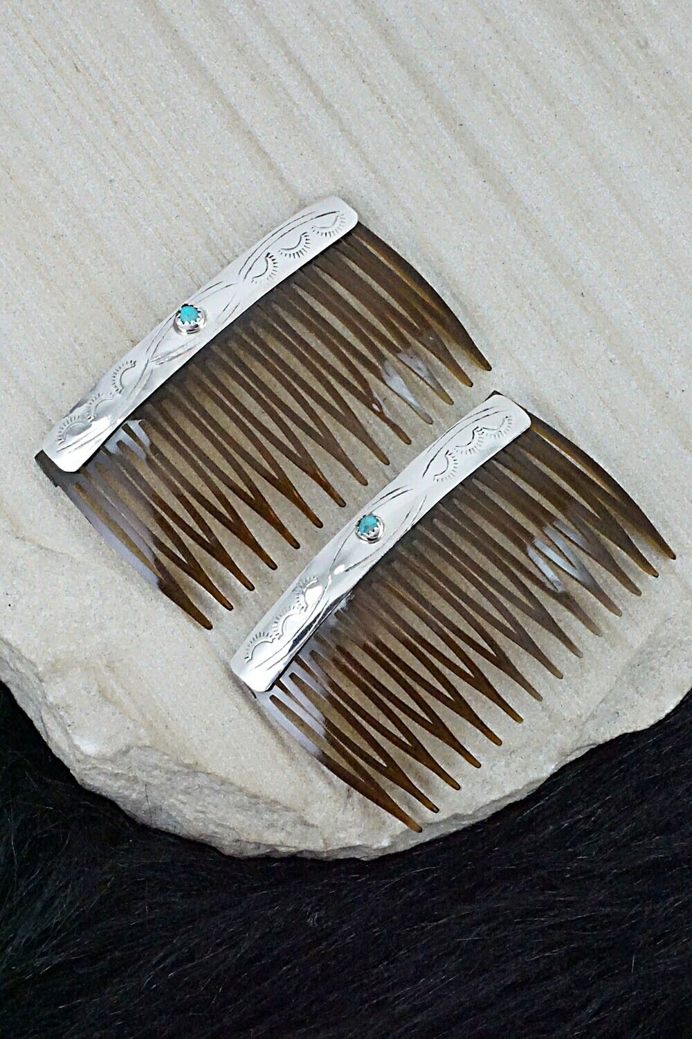 Turquoise & Sterling Silver Hair Combs - Randall Dalgai