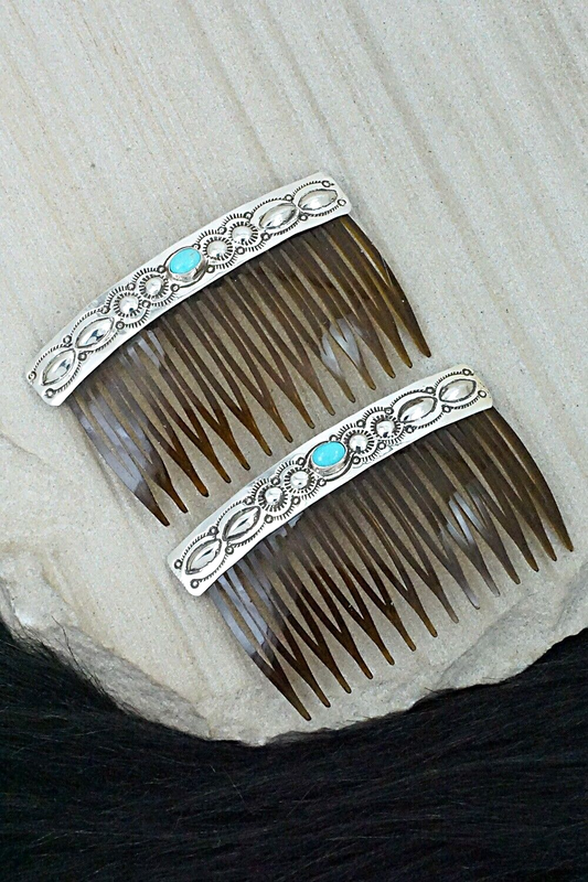 Turquoise & Sterling Silver Hair Combs - Jennie Blackgoat