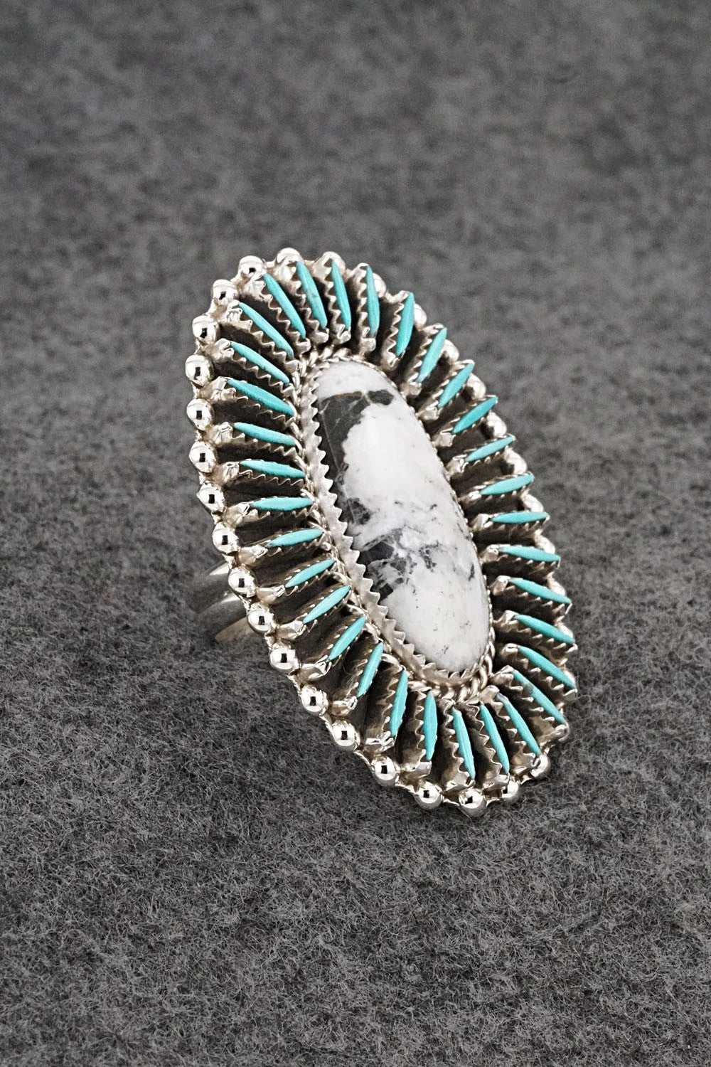 White Buffalo, Turquoise & Sterling Silver Ring - Roland Francisco - Size 8
