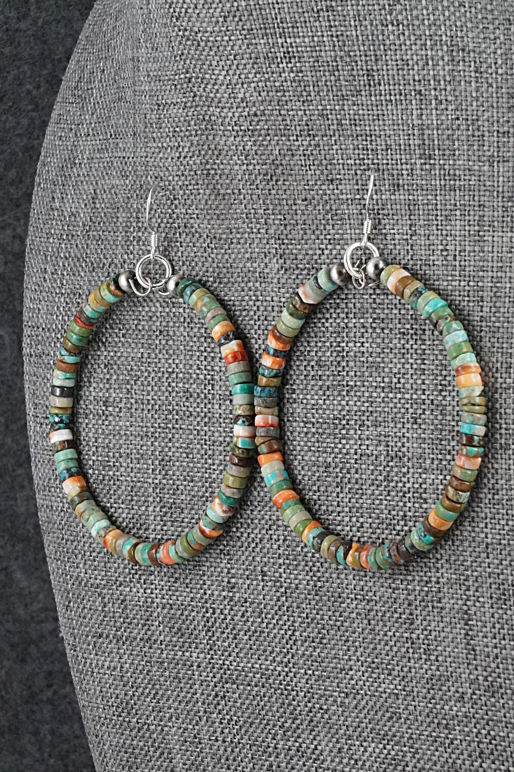 Turquoise, Spiny Oyster & Sterling Silver Earrings - Doreen Jake