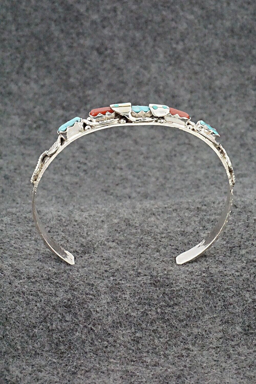 Turquoise, Coral & Sterling Silver Bracelet - Joy Calavaza