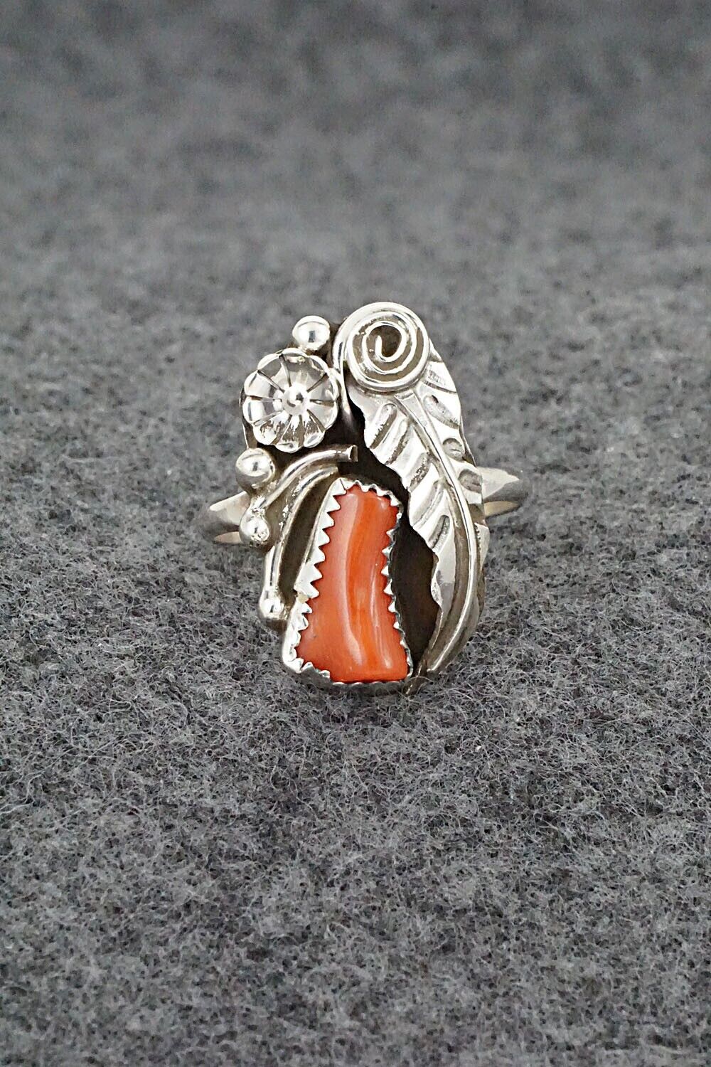 Coral & Sterling Silver Ring - Helena Martinez - Size 6.5