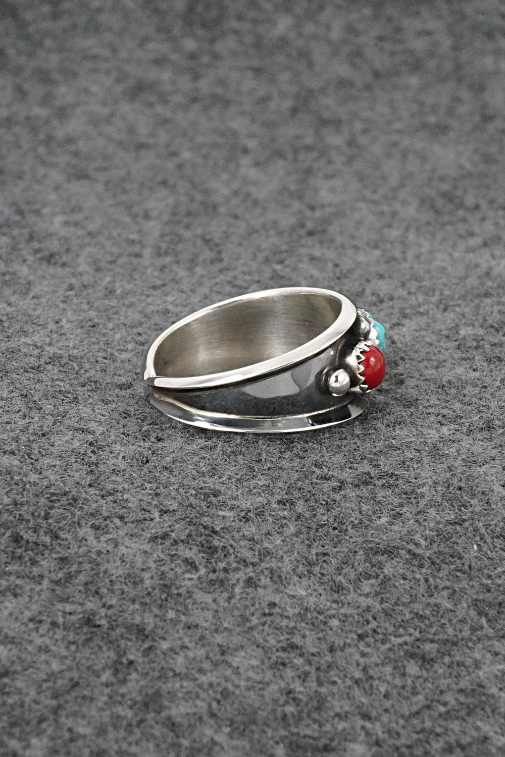 Turquoise, Coral & Sterling Silver Ring - Paul Largo - Size 11