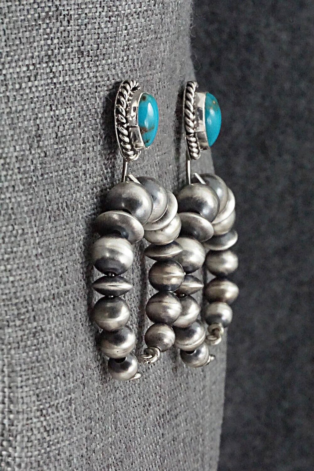 Turquoise & Sterling Silver Navajo Pearl Earrings - Amanda Larry